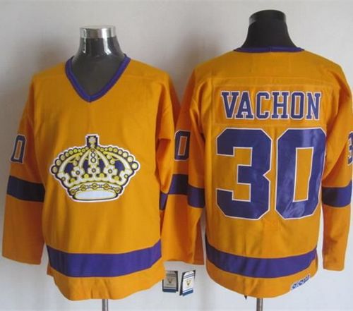 Kings #30 Rogie Vachon Yellow/Purple CCM Throwback Stitched NHL Jersey - Click Image to Close